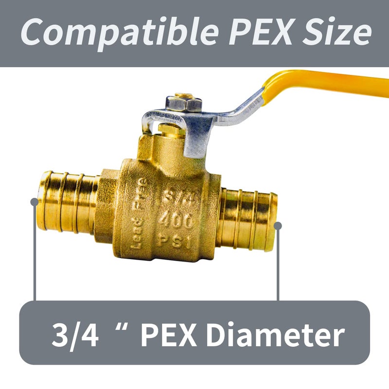 AB (10 Pack) 3/4 Inch X 3/4 Inch Full Port PEX Ball Valve, Water Shut Off Valve with 20 Pcs Stainless Steel Cinch Crimp Rings, UPC Certified - Image 3